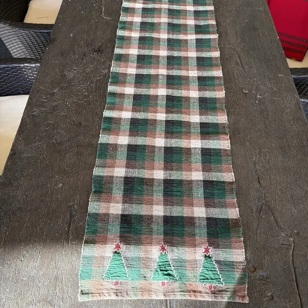 VTG Christmas Tree Table Runner 2004 Martha Stewart Checker 74x14